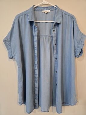 beachlunchlounge Light Blue Button-Up Shirt Size Large Ladies 100% LYOCELL